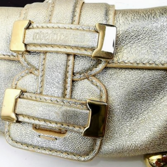 ROBERTO CAVALLI GOLD LEATHER MINI POCHETTE WRISTLET WALLET AUTHENTIC AND RARE! - Picture 2 of 13